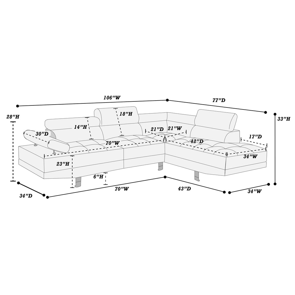 2-Piece Sectional Sofa Set – Left Facing Sofa, Right Facing Chaise Sectional Set-White (F7320)