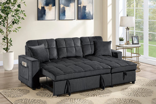 2-Piece Convertible Sectional – Reversible Convertible Sectional + Chaise Storage + Side Pocket – Black (F7471)