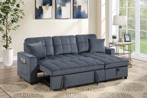 2-Piece Convertible Sectional – Reversible Convertible Sectional + Chaise Storage + Side Pocket – Dark Gray (F7472)