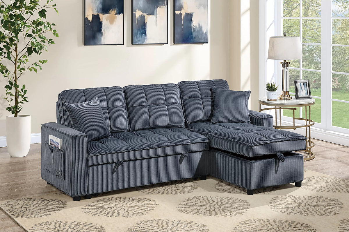 2-Piece Convertible Sectional – Reversible Convertible Sectional + Chaise Storage + Side Pocket – Dark Gray (F7472)