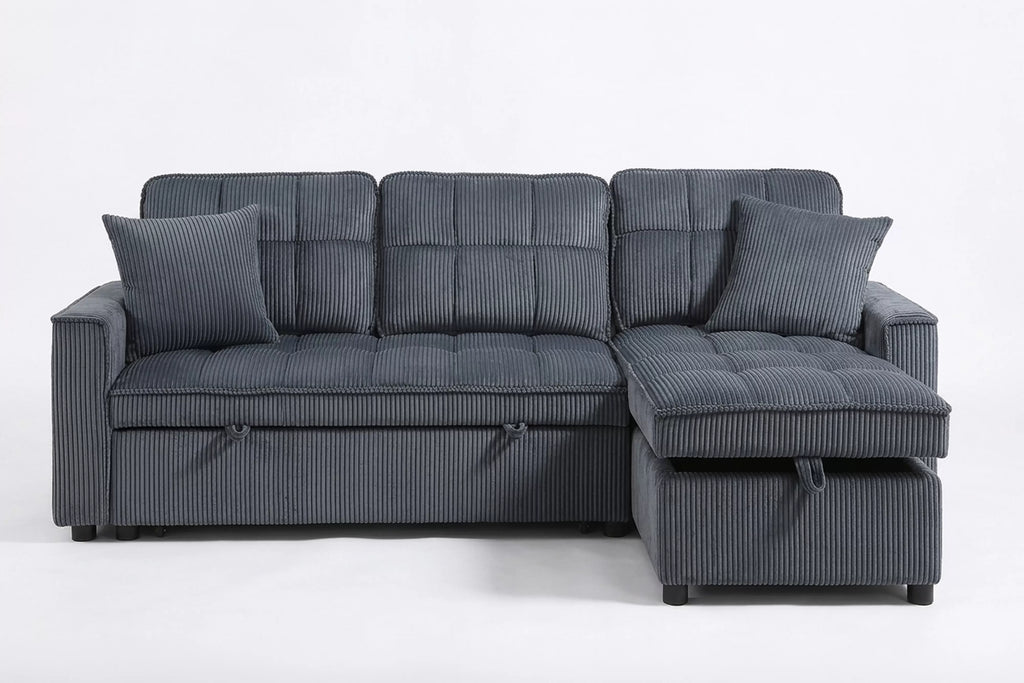 2-Piece Convertible Sectional – Reversible Convertible Sectional + Chaise Storage + Side Pocket – Dark Gray (F7472)