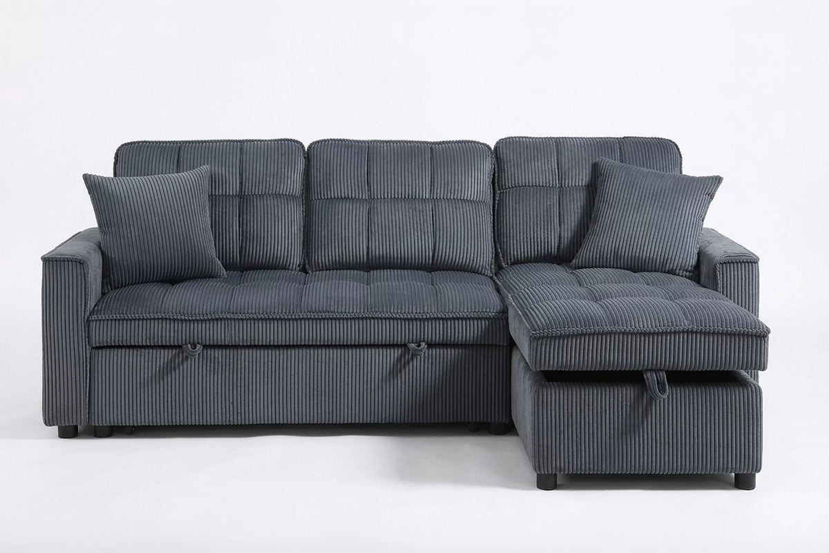 2-Piece Convertible Sectional – Reversible Convertible Sectional + Chaise Storage + Side Pocket – Dark Gray (F7472)