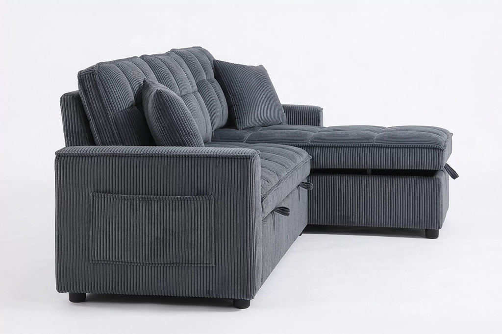 2-Piece Convertible Sectional – Reversible Convertible Sectional + Chaise Storage + Side Pocket – Dark Gray (F7472)