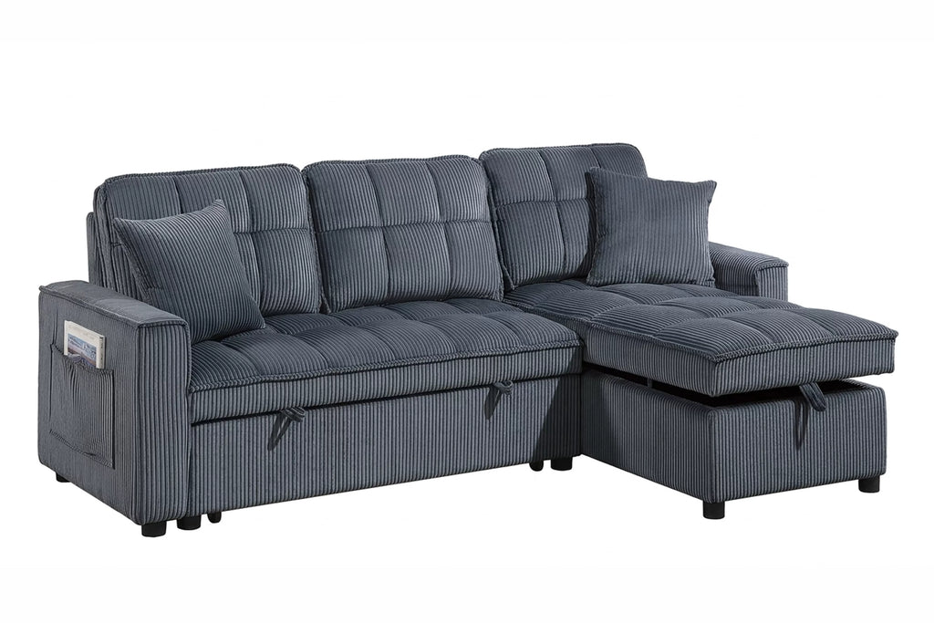 2-Piece Convertible Sectional – Reversible Convertible Sectional + Chaise Storage + Side Pocket – Dark Gray (F7472)