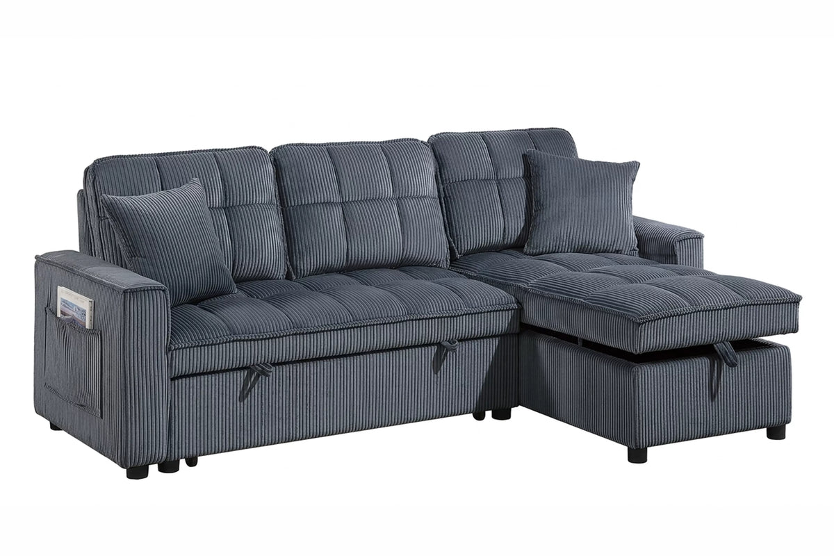 2-Piece Convertible Sectional – Reversible Convertible Sectional + Chaise Storage + Side Pocket – Dark Gray (F7472)