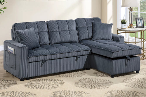 2-Piece Convertible Sectional – Reversible Convertible Sectional + Chaise Storage + Side Pocket – Dark Gray (F7472)