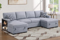 3-Piece Convertible Sectional – Sleeper Sofa + 2 Chaise Storage + Built-in Shelf – Gray (F7475)