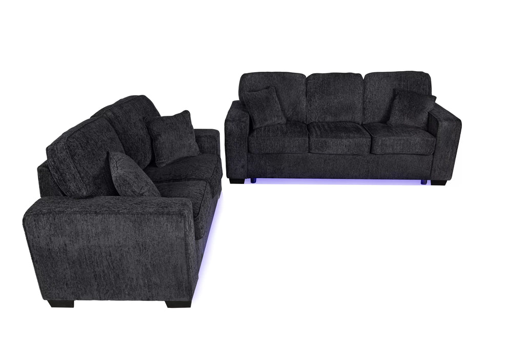 2-Piece Sofa Set – Built-In LED Lights Sofa & Loveseat – Black (F7495)