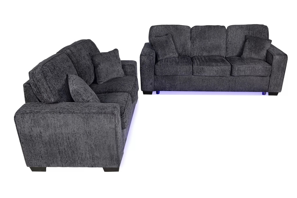 2-Piece Sofa Set – Built-In LED Lights Sofa & Loveseat – Dark Gray (F7496)