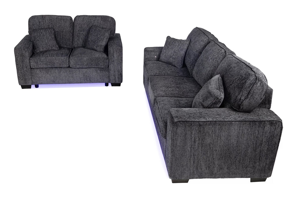 2-Piece Sofa Set – Built-In LED Lights Sofa & Loveseat – Dark Gray (F7496)