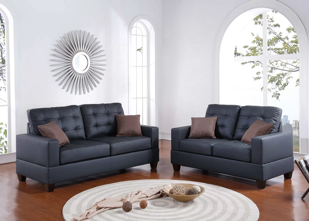 2-Piece Sofa Set – Sofa & Loveseat-Black (F7855)