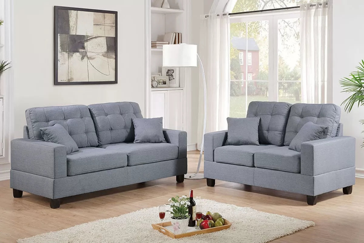 2-Piece Sofa Set – Sofa & Loveseat – Gray (F7858)