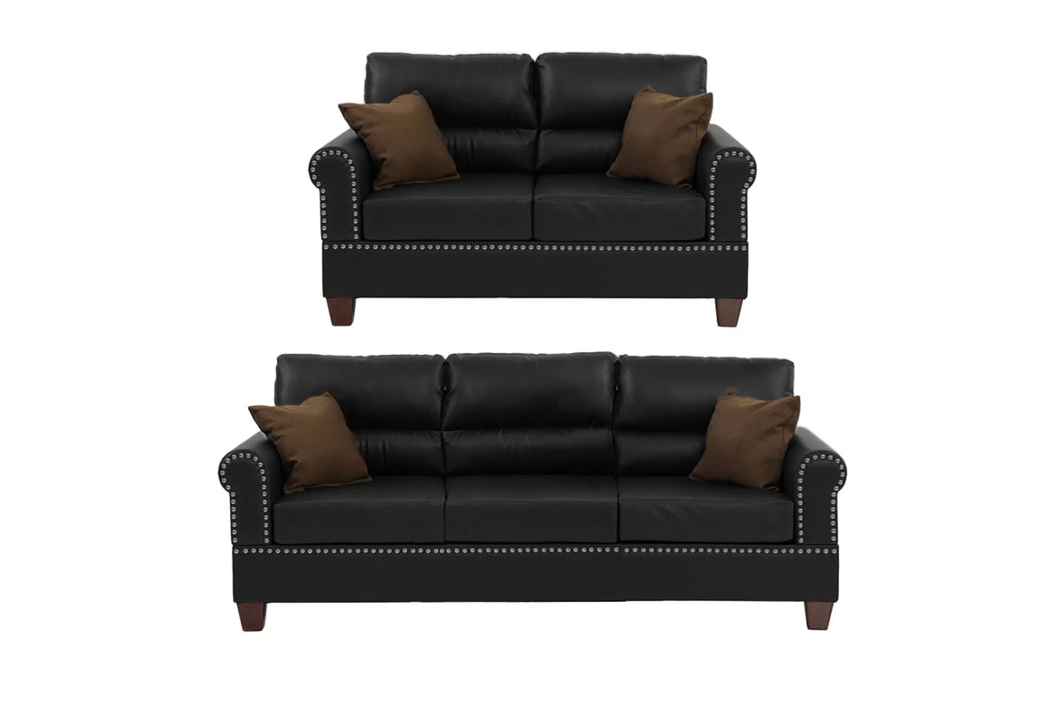 2-Piece Sofa Set – Sofa & Loveseat-Black (F7877)