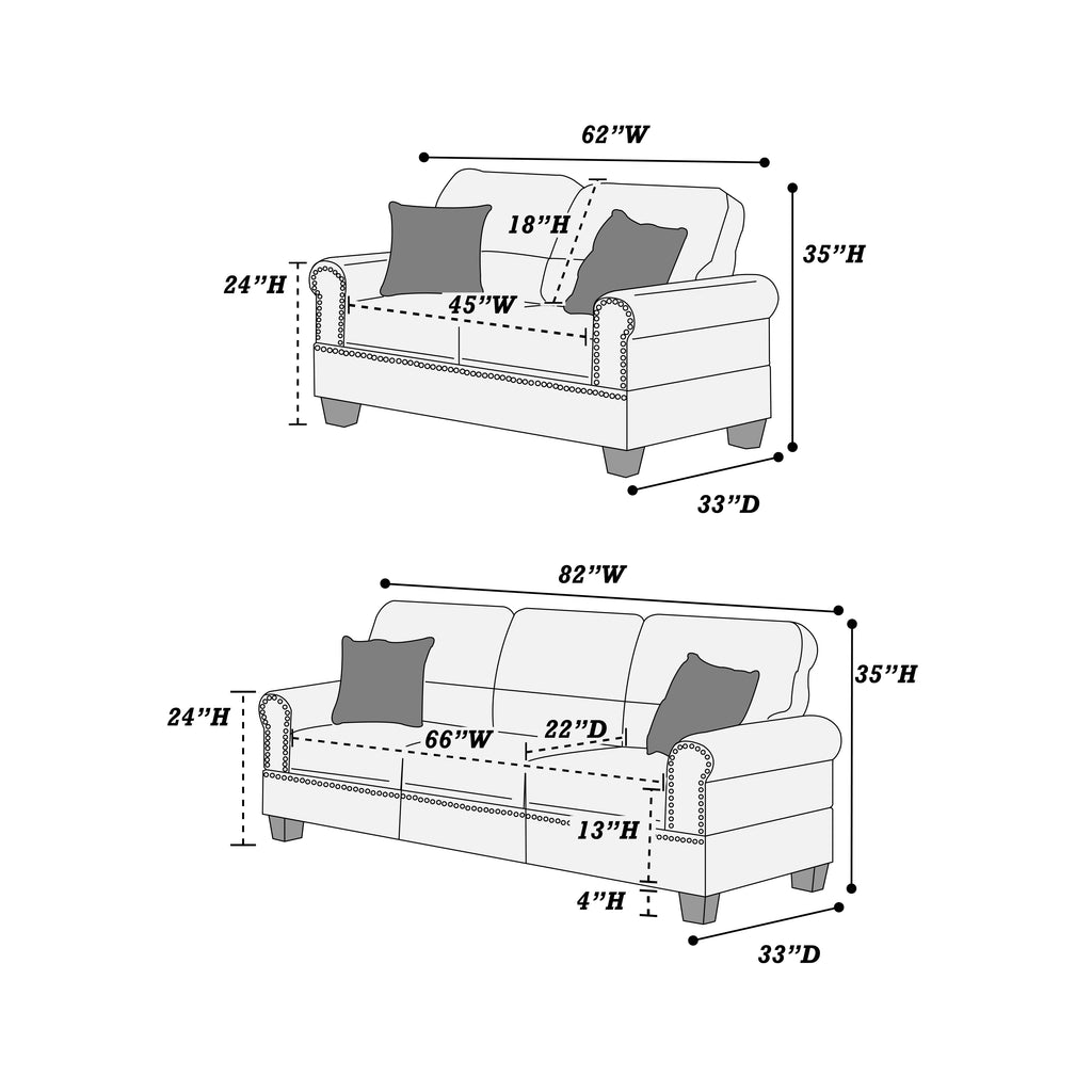 2-Piece Sofa Set – Sofa & Loveseat-Black (F7877)