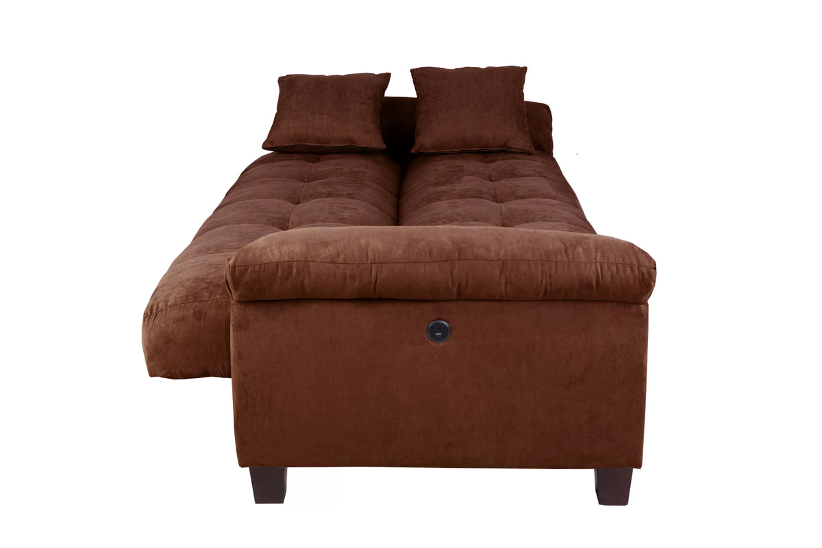 Adjustable Sofa – Hidden Storage + USB Ports – Chocolate (F7889)