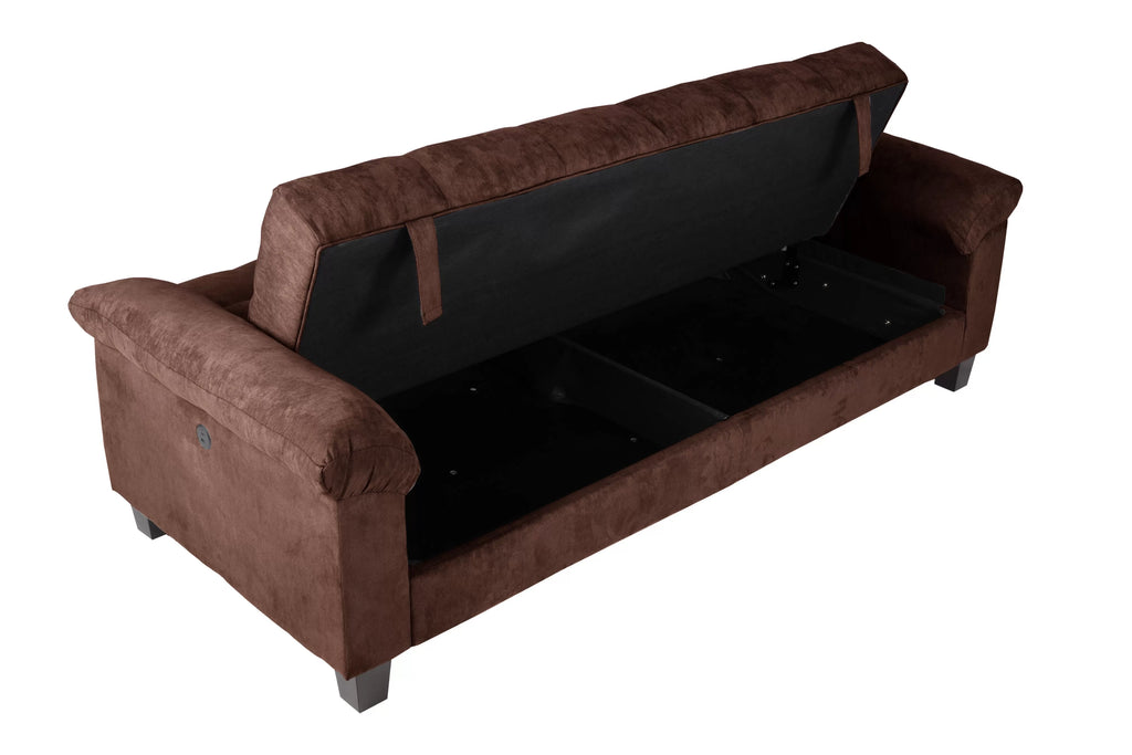 Adjustable Sofa – Hidden Storage + USB Ports – Chocolate (F7889)