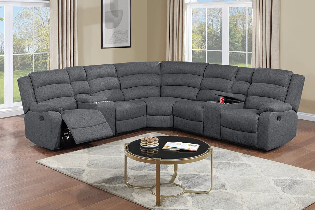 3-Piece Reclining Sectional Set – Manual Motion W/Console – Dark Gray (F8100)