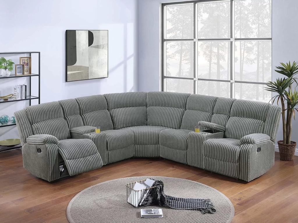 Manual Motion Sectional – Manual Motion + 2 x Console + Cup Holders – Smoke (F8127)