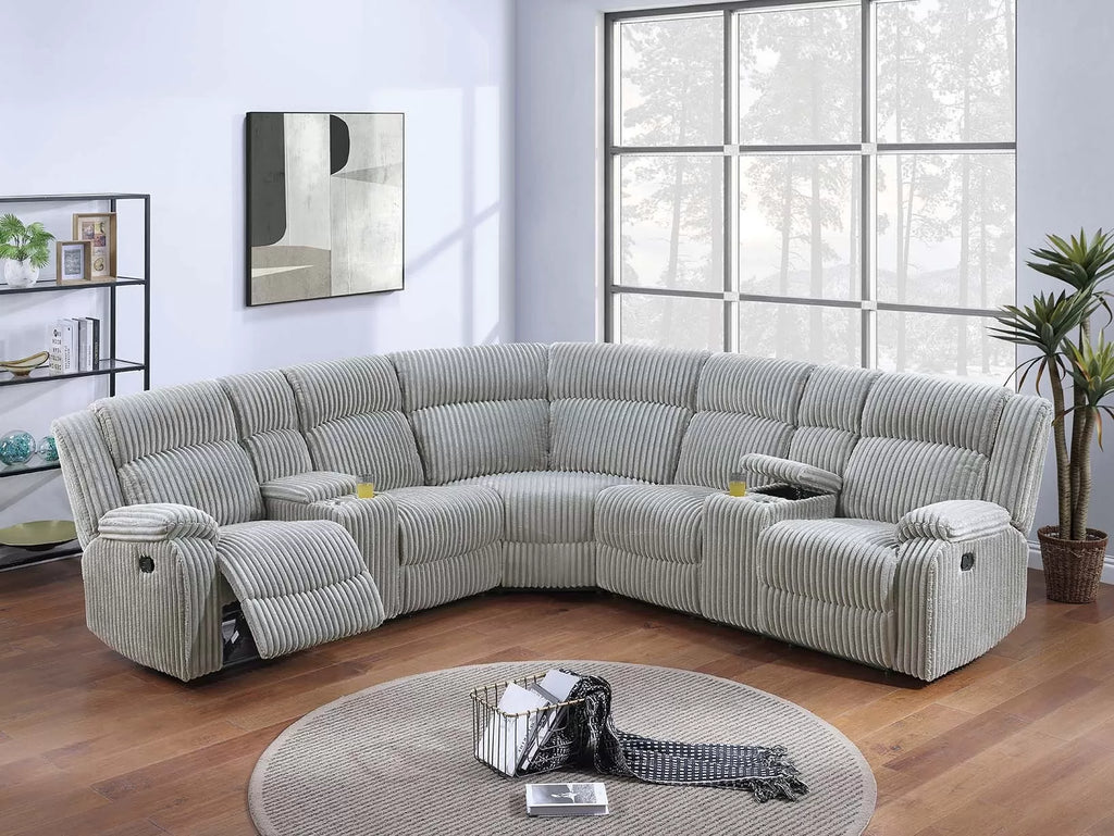 Manual Motion Sectional – Manual Motion + 2 x Console + Cup Holders – Ash (F8128)