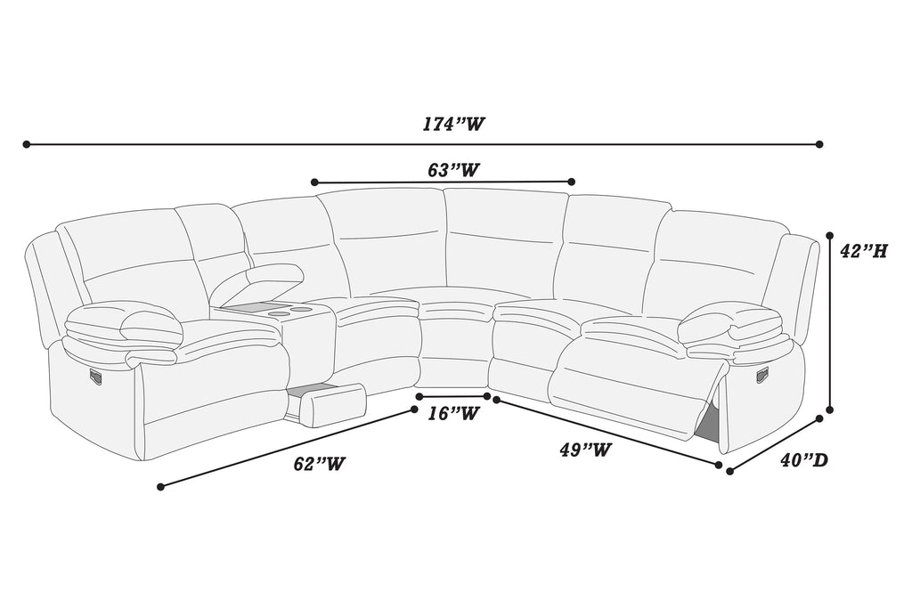 Manual Motion Sectional – Manual Motion + Drawer + Console + Cup Holders – Chocolate (F8131)