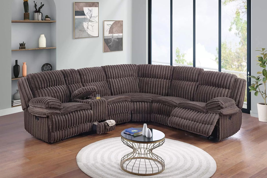 Manual Motion Sectional – Manual Motion + Drawer + Console + Cup Holders – Chocolate (F8131)
