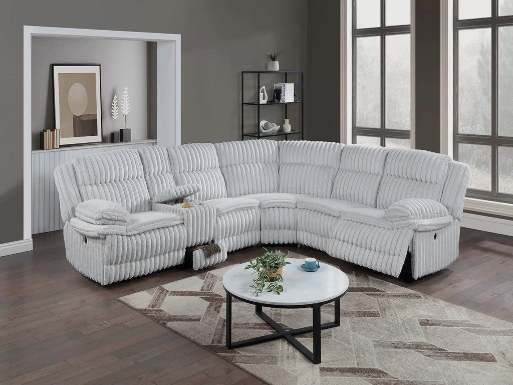 Manual Motion Sectional – Manual Motion + Drawer + Console + Cup Holders – Light Gray (F8132)