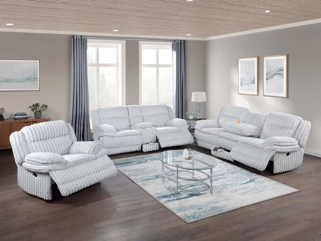 Motion Sofa – Manual Motion + Fold Down Table + Charging Station + Cup Holders – Light Gray (F8143)