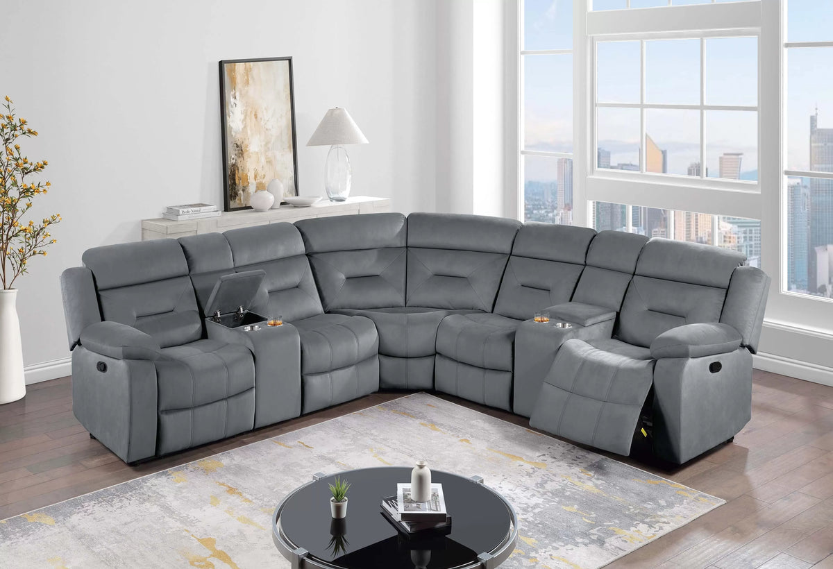 Manual Motion Sectional – Manual Motion + 2 x Console + Cup Holder – Dark Gray (F8144)