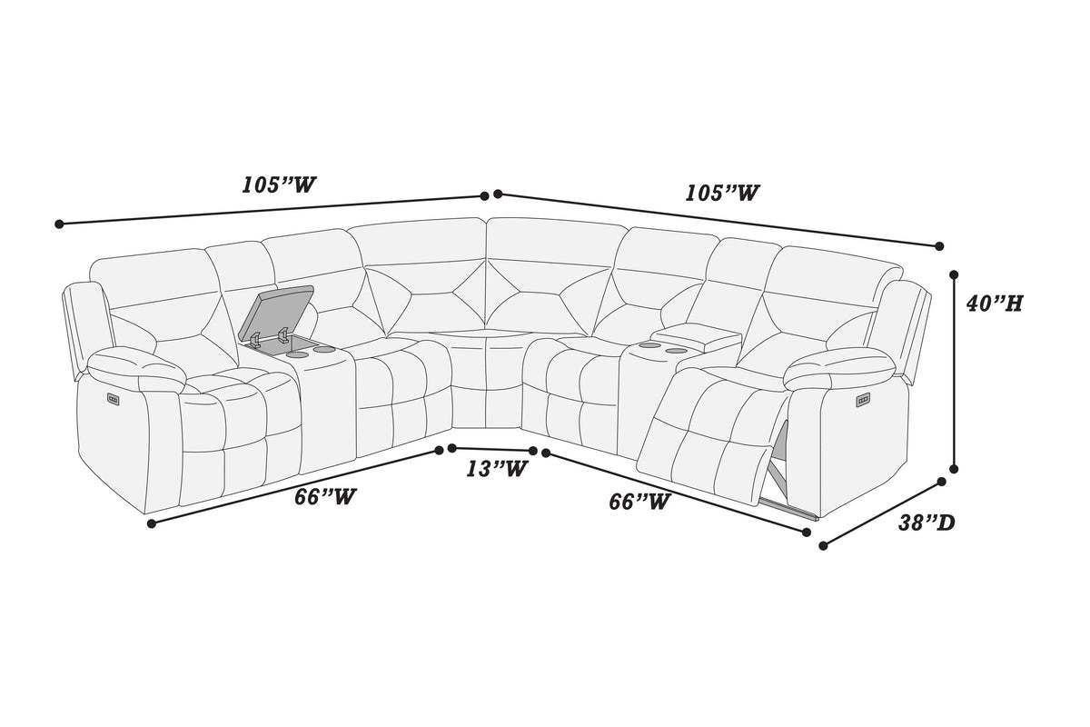 Manual Motion Sectional – Manual Motion + 2 x Console + Cup Holder – Chocolate (F8146)