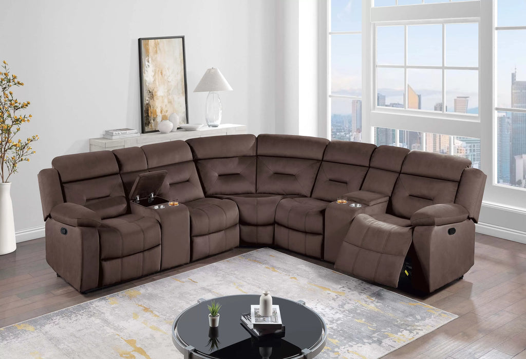 Manual Motion Sectional – Manual Motion + 2 x Console + Cup Holder – Chocolate (F8146)