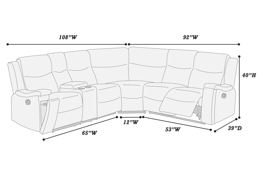 Manual Motion Sectional – Manual Motion + Console + Arms W/ Hidden Cupholders – Walnut (F8150)