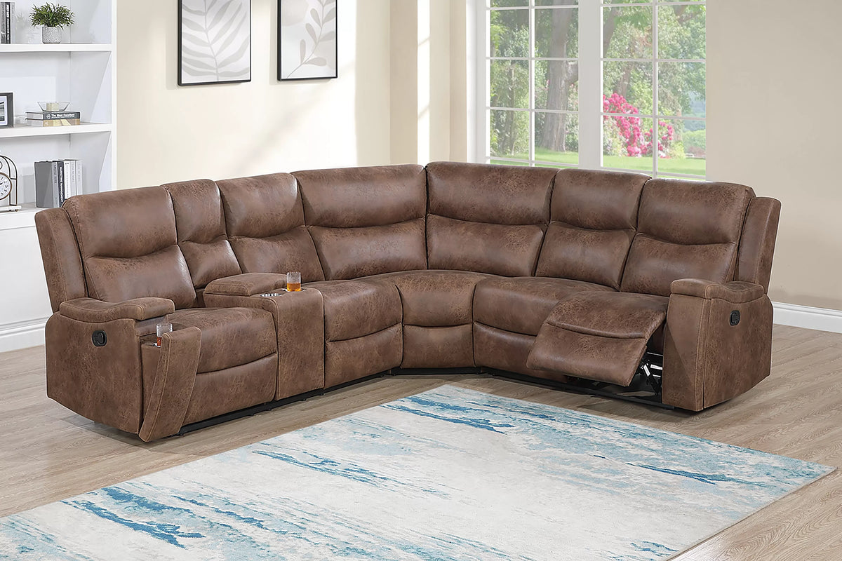 Manual Motion Sectional – Manual Motion + Console + Arms W/ Hidden Cupholders – Walnut (F8150)