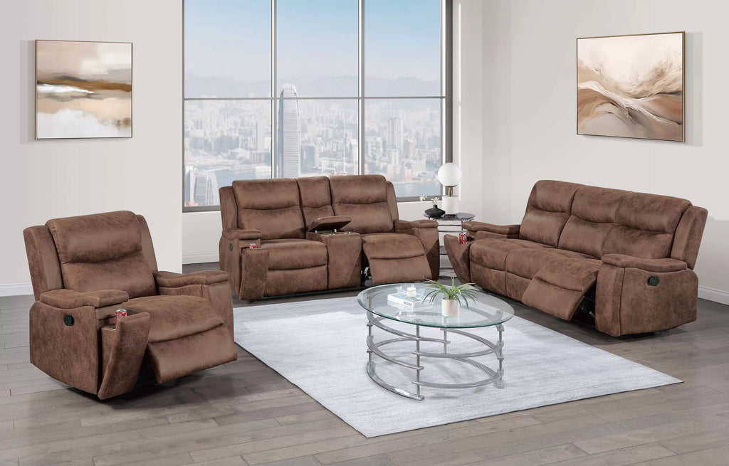 Motion Sofa – Manual Motion W/Hidden Cup Holders – Walnut (F8153)