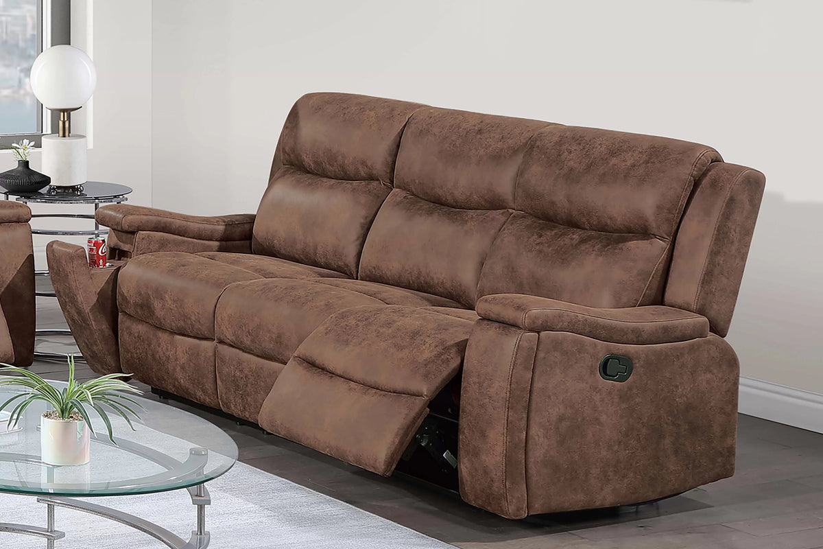 Motion Sofa – Manual Motion W/Hidden Cup Holders – Walnut (F8153)