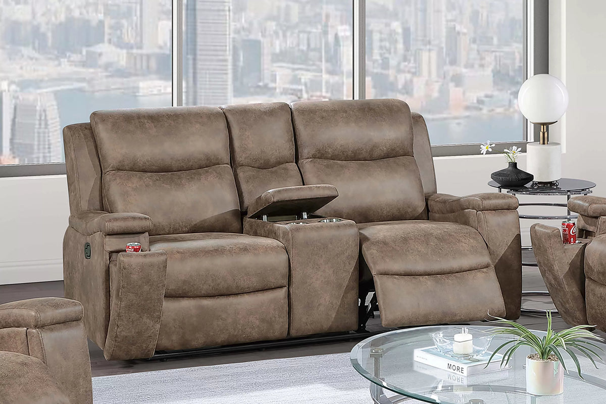 Motion Loveseat – Manual Motion W/Hidden Cup Holders – Auburn (F8155)