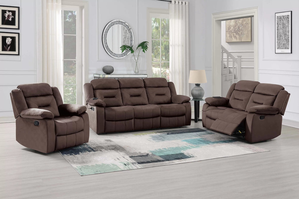Motion Reclining Loveseat – Manual Motion + USB Port – Chocolate (F8158)