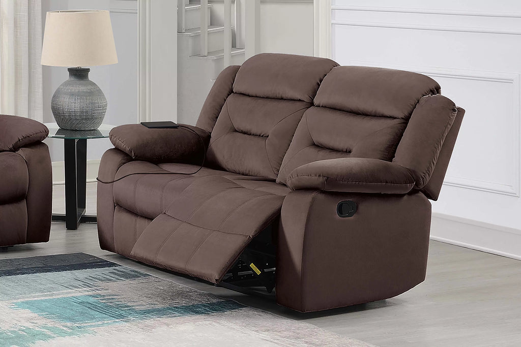 Motion Reclining Loveseat – Manual Motion + USB Port – Chocolate (F8158)