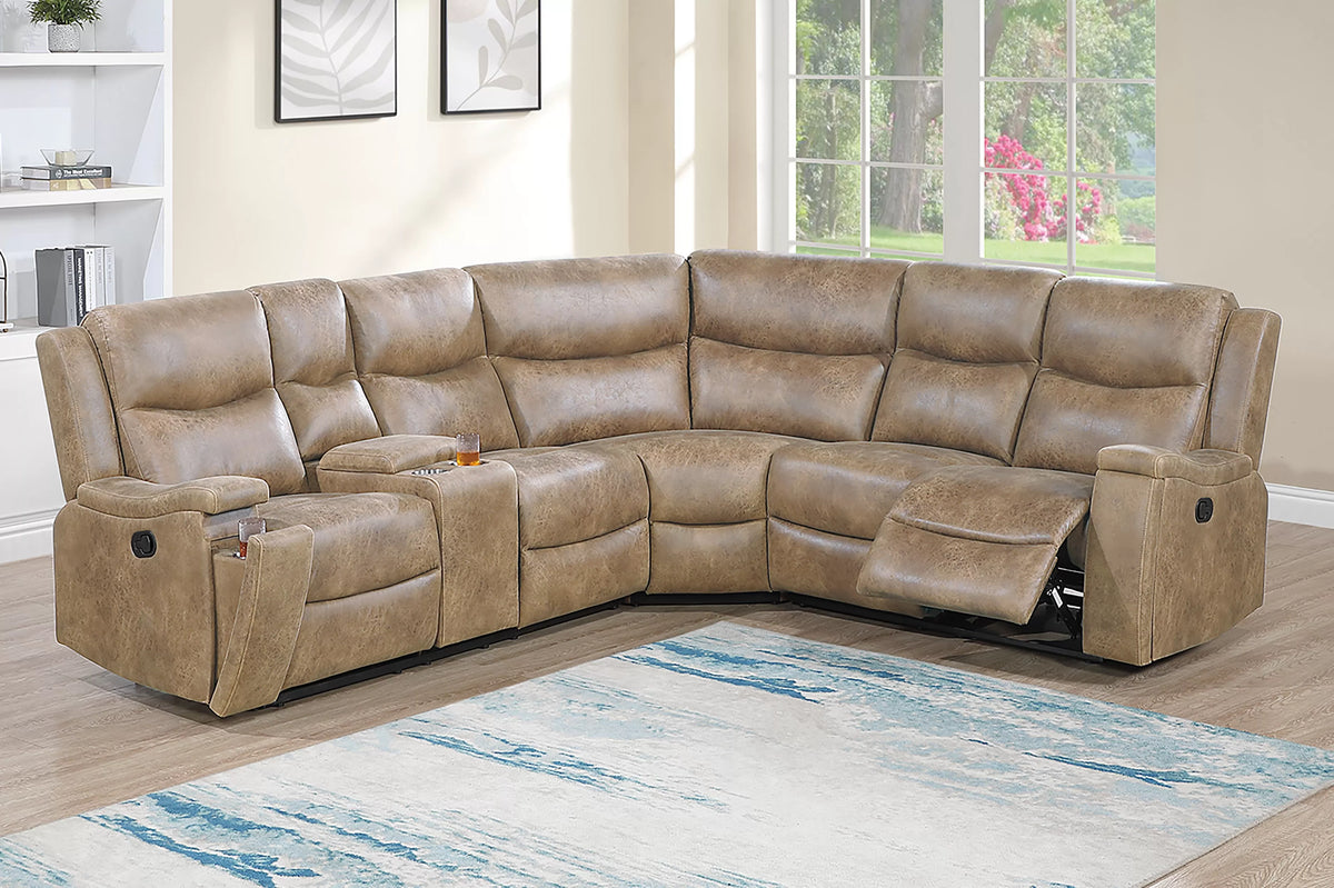 Manual Motion Sectional – Manual Motion + Console + Arms W/ Hidden Cupholders – Auburn (F8160)