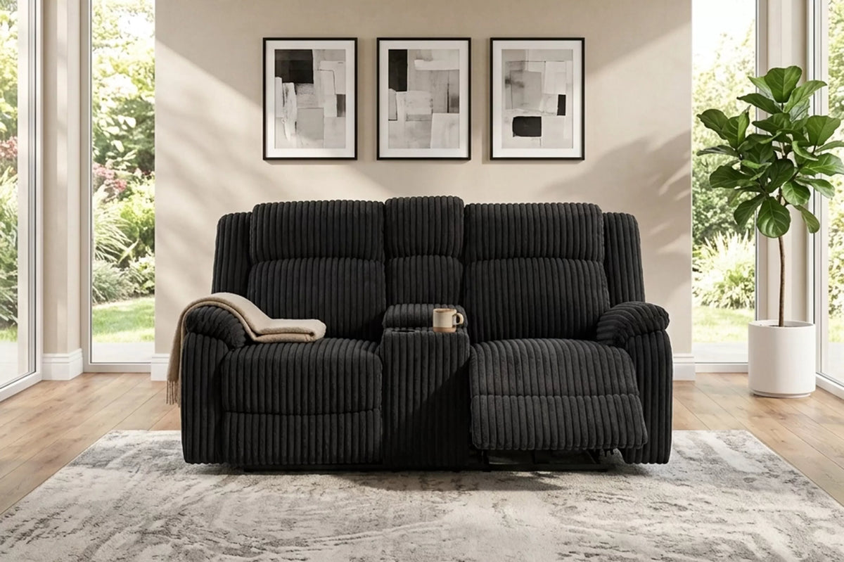 Motion Loveseat – Manual Motion + Console + Cupholders – Black (F8162)
