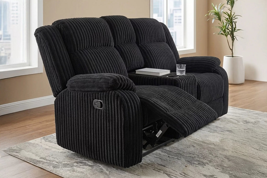 Motion Loveseat – Manual Motion + Console + Cupholders – Black (F8162)