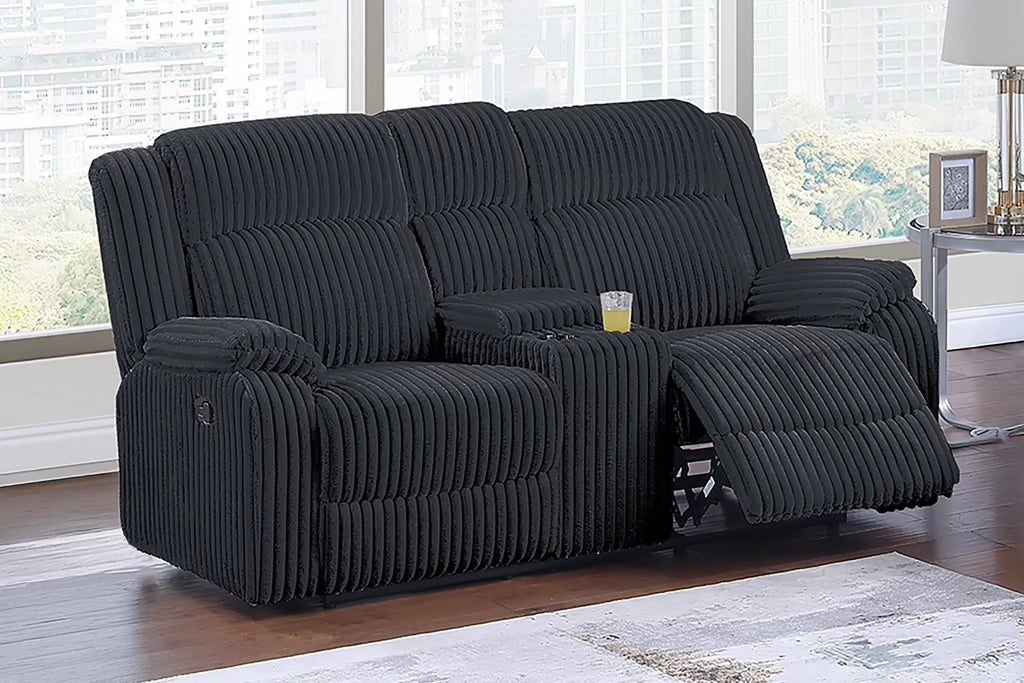 Motion Loveseat – Manual Motion + Console + Cupholders – Black (F8162)