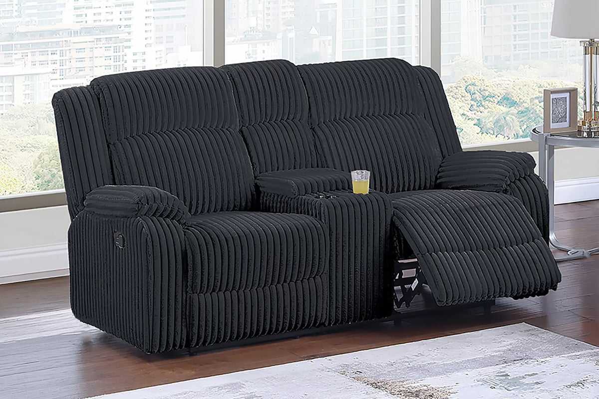 Motion Loveseat – Manual Motion + Console + Cupholders – Black (F8162)