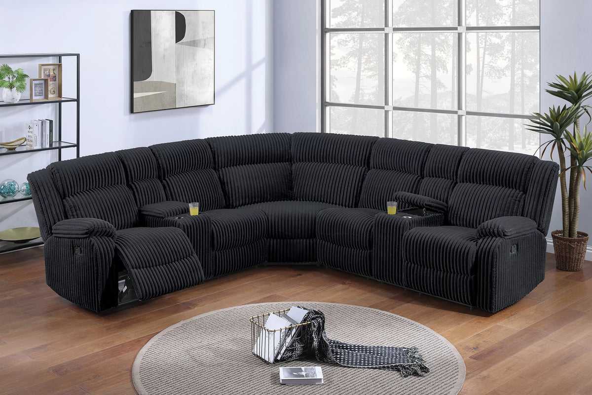 Manual Motion Sectional – Manual Motion + 2 x Console + Cup Holders – Black (F8170)