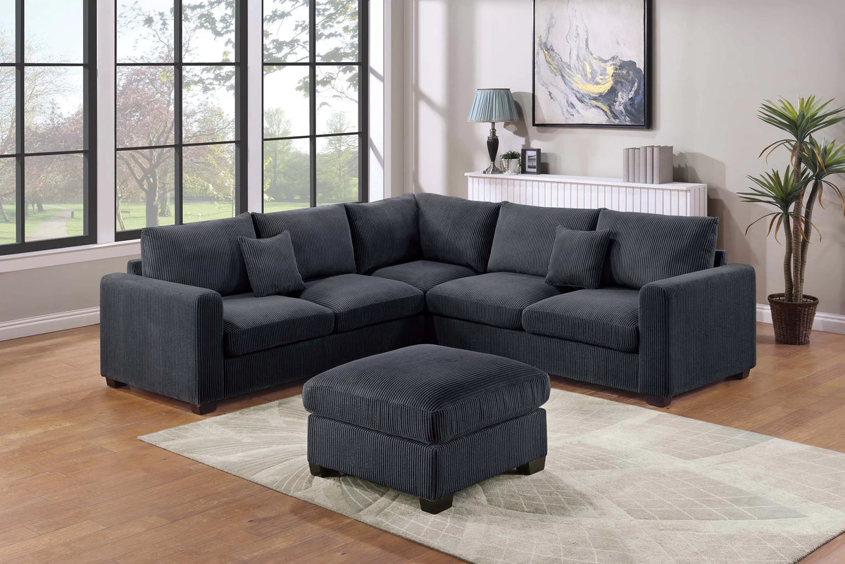4-Piece Sectional Set – LAF Loveseat + RAF Loveseat + Corner Wedge + Cocktail Ottoman – Black (F8302)