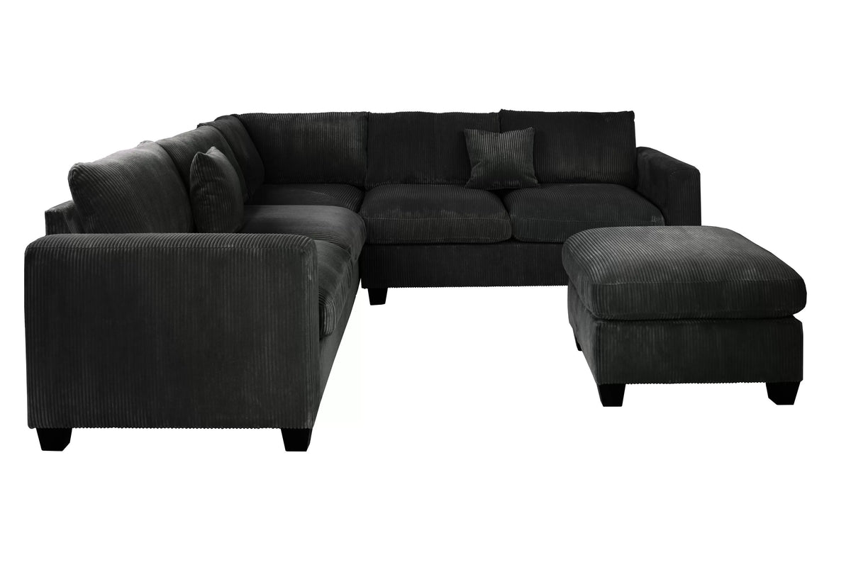 4-Piece Sectional Set – LAF Loveseat + RAF Loveseat + Corner Wedge + Cocktail Ottoman – Black (F8302)