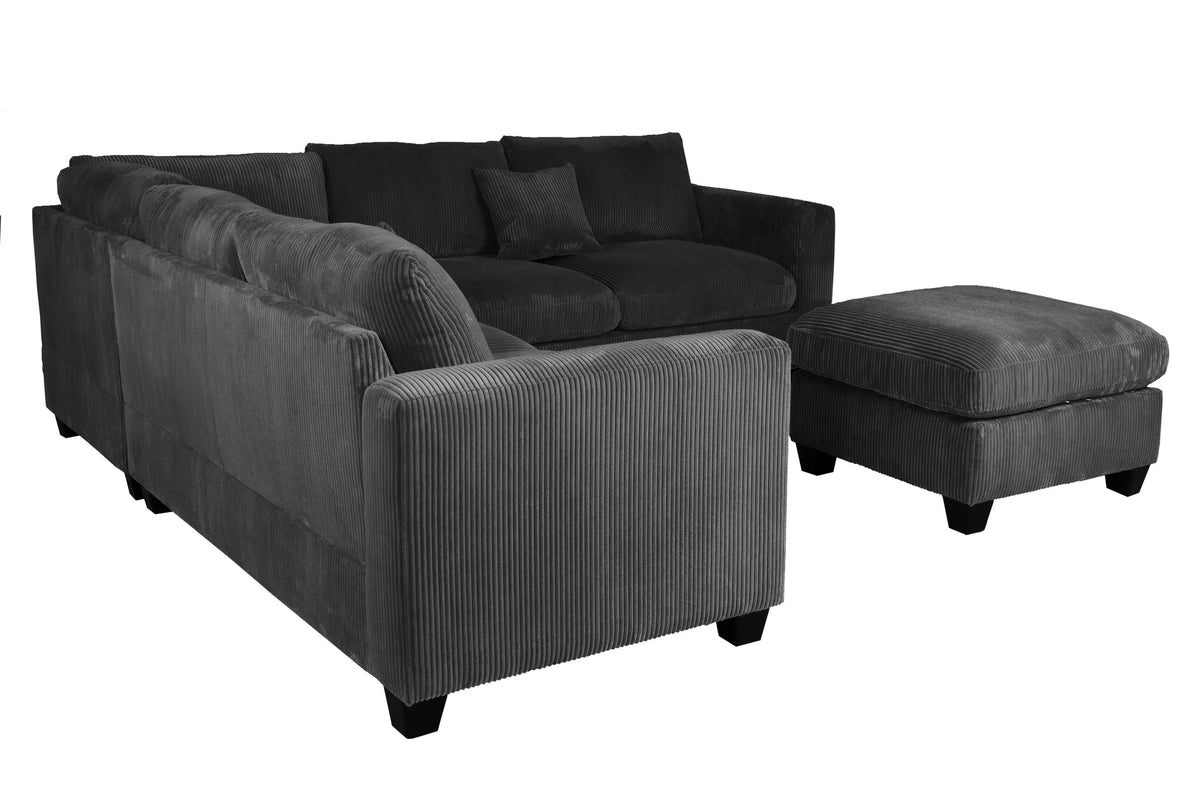 4-Piece Sectional Set – LAF Loveseat + RAF Loveseat + Corner Wedge + Cocktail Ottoman – Black (F8302)