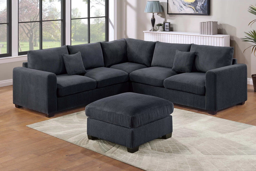 4-Piece Sectional Set – LAF Loveseat + RAF Loveseat + Corner Wedge + Cocktail Ottoman – Black (F8302)