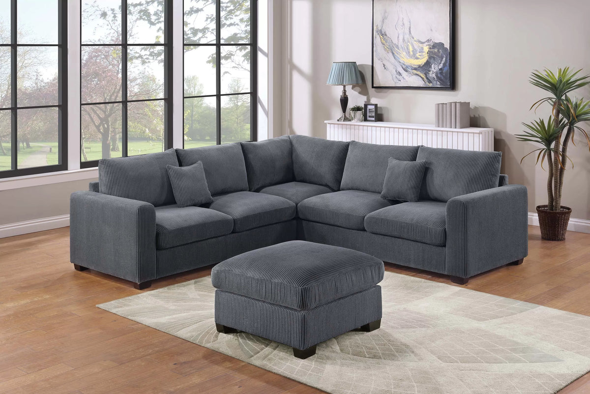 4-Piece Sectional Set – LAF Loveseat + RAF Loveseat + Corner Wedge + Cocktail Ottoman – Dark Gray (F8303)