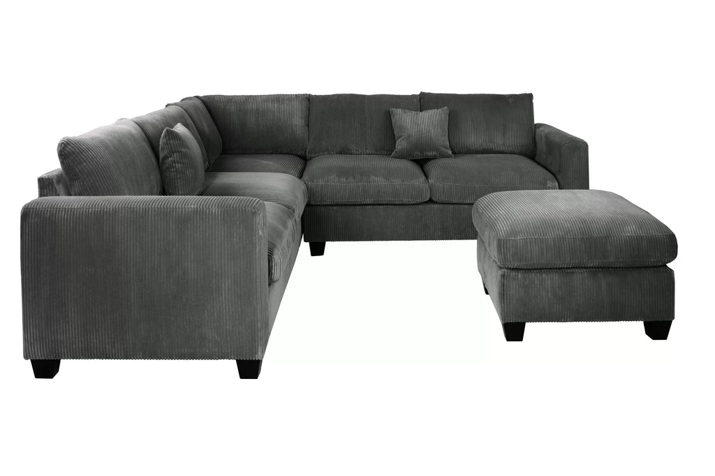 4-Piece Sectional Set – LAF Loveseat + RAF Loveseat + Corner Wedge + Cocktail Ottoman – Dark Gray (F8303)