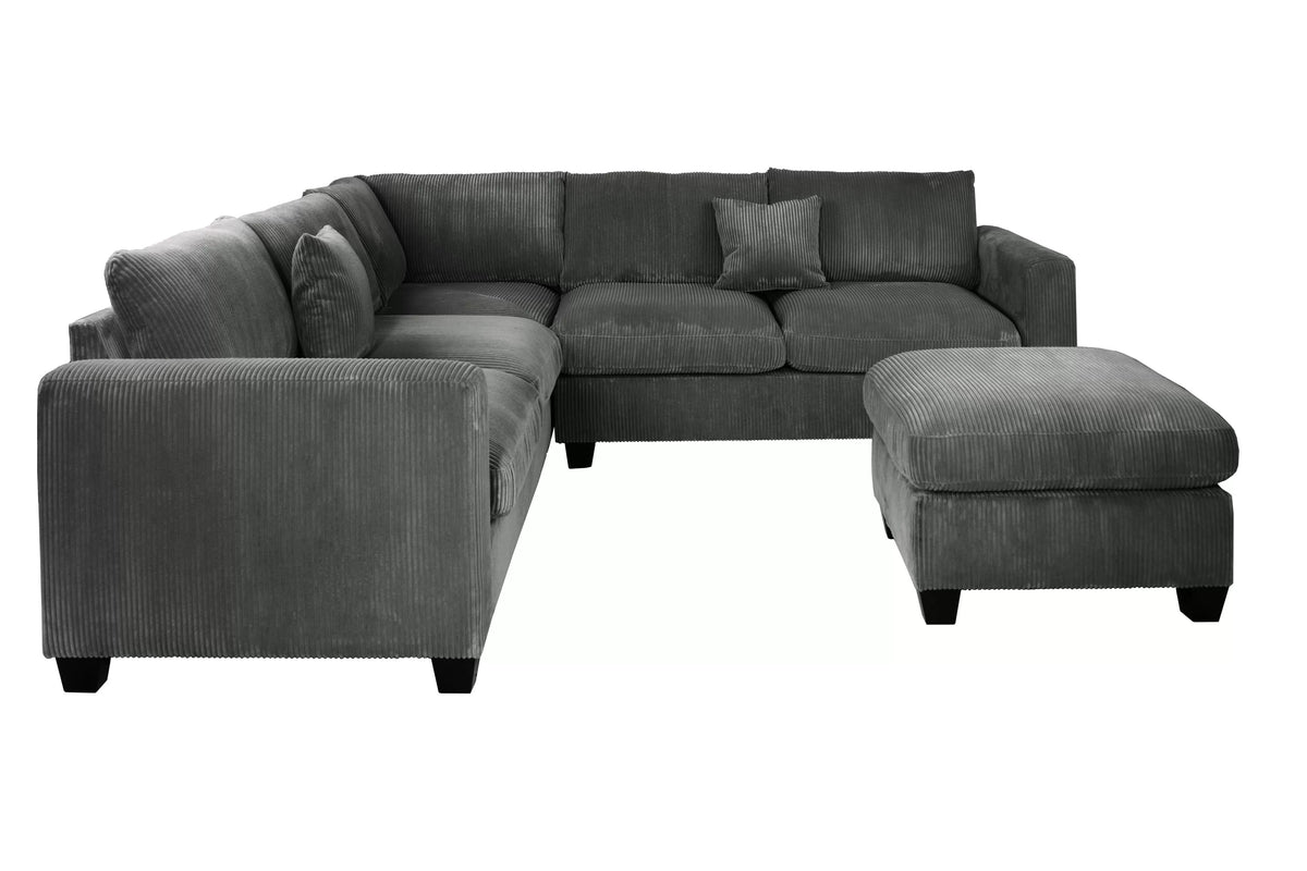 4-Piece Sectional Set – LAF Loveseat + RAF Loveseat + Corner Wedge + Cocktail Ottoman – Dark Gray (F8303)